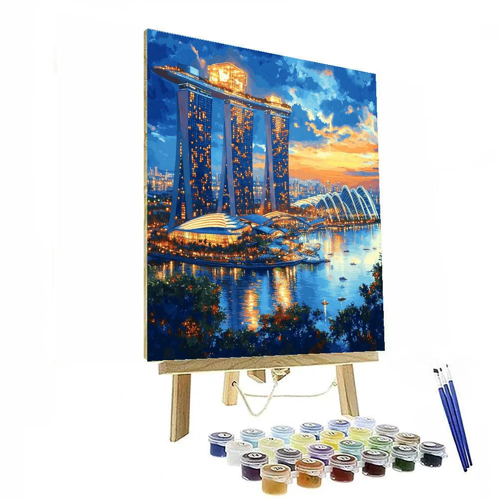 Overhead View Of Marina Bay Sands And Gardens Singapore paint by color