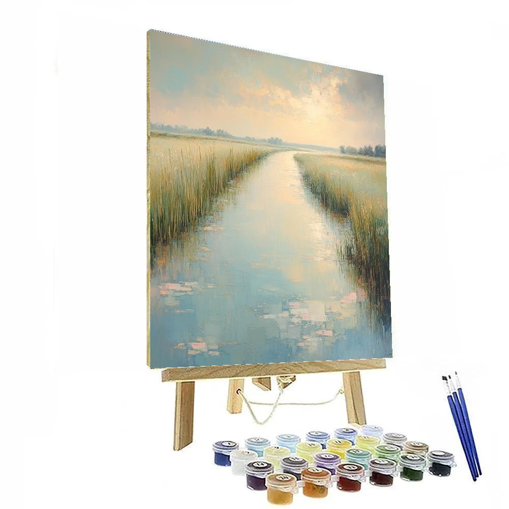 Claude Monet Inspired Morning Light On Canal With Reeds Paint by numbers art