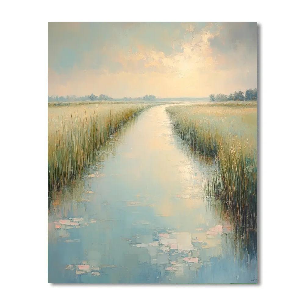 Claude Monet Inspired Morning Light On Canal With Reeds Paint by numbers art