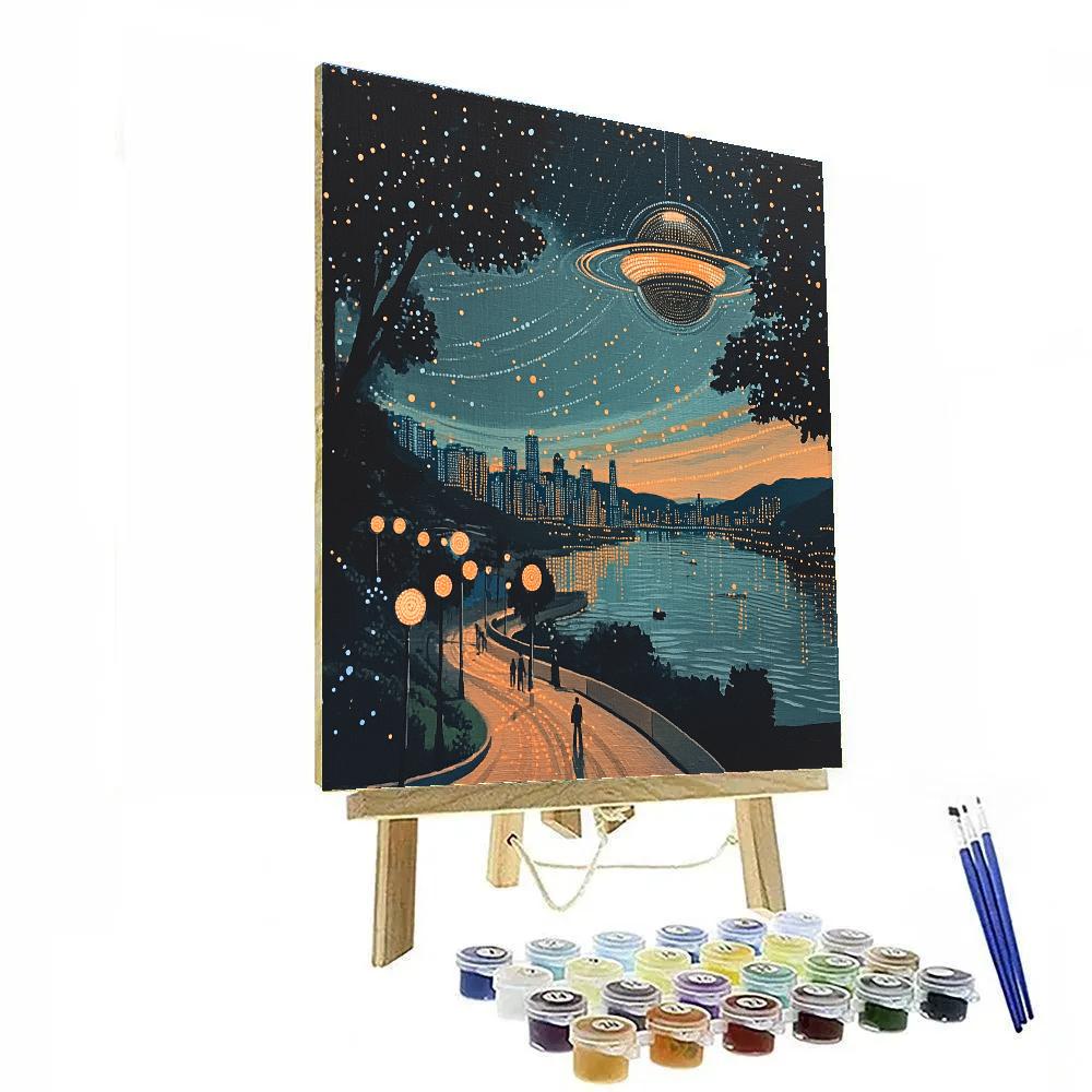 Seurat Inspired Pointillist Citylights Orbit paint by number