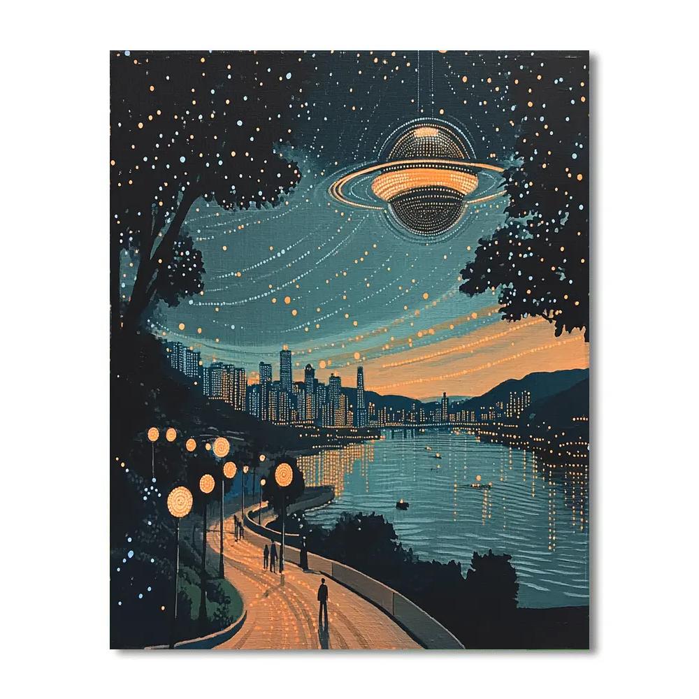 Seurat Inspired Pointillist Citylights Orbit paint by number