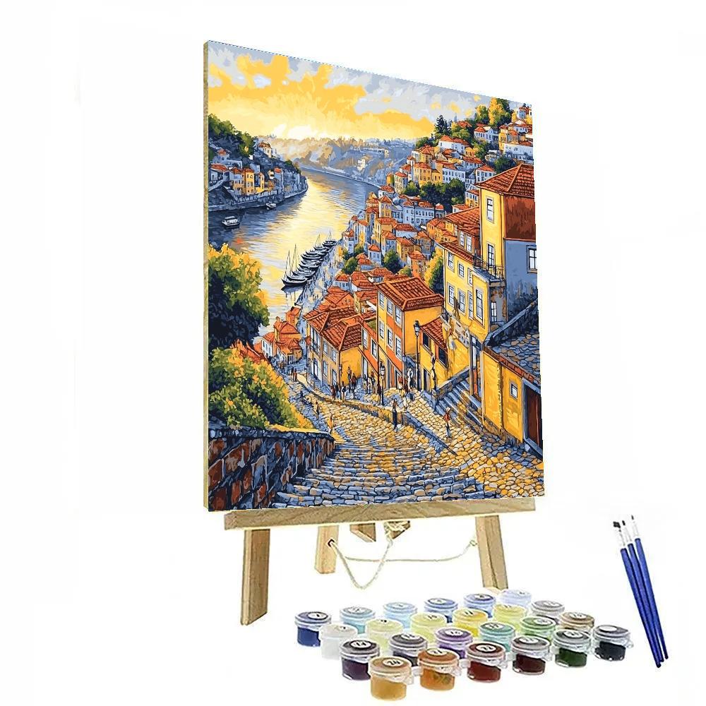 The Riverside Walk And Colorful Buildings In Porto Portugal Number painting