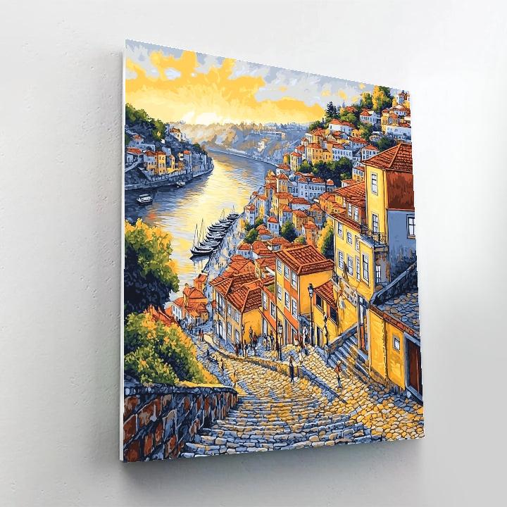 The Riverside Walk And Colorful Buildings In Porto Portugal Number painting