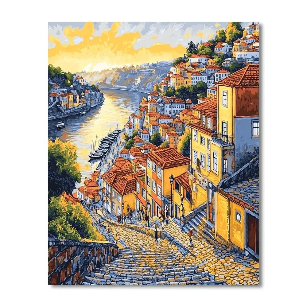 The Riverside Walk And Colorful Buildings In Porto Portugal Number painting