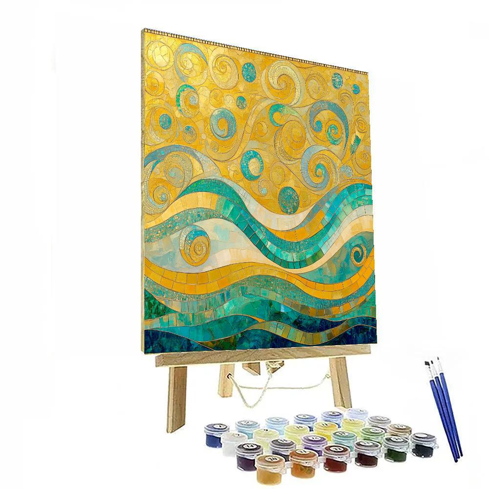 Gustav Klimt Inspired Patterned Ocean Breeze Number painting