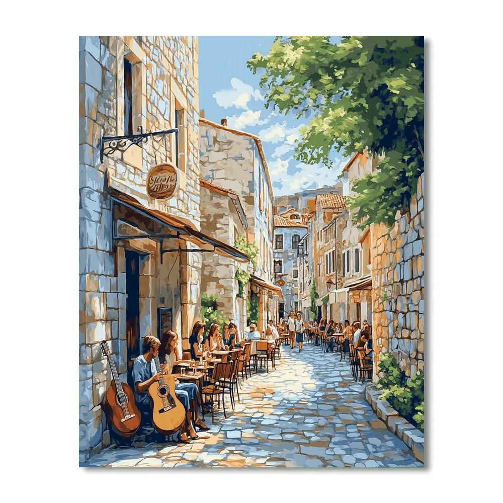 Street Music And Pedestrian Life In Barcelona Gothic Quarter Spain paint by color
