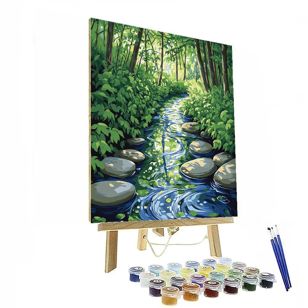 Claude Monet Inspired Rippled Reflections In Forest Stream paint by number