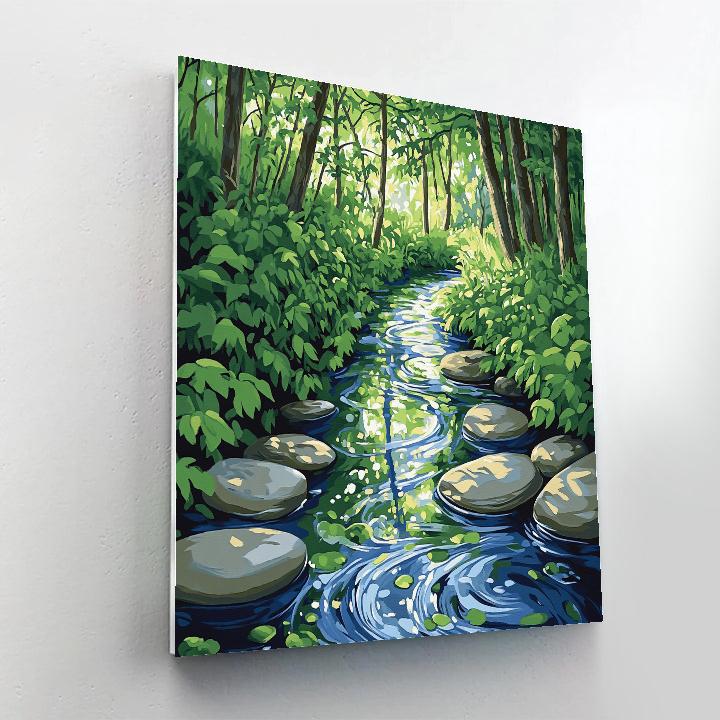 Claude Monet Inspired Rippled Reflections In Forest Stream paint by number