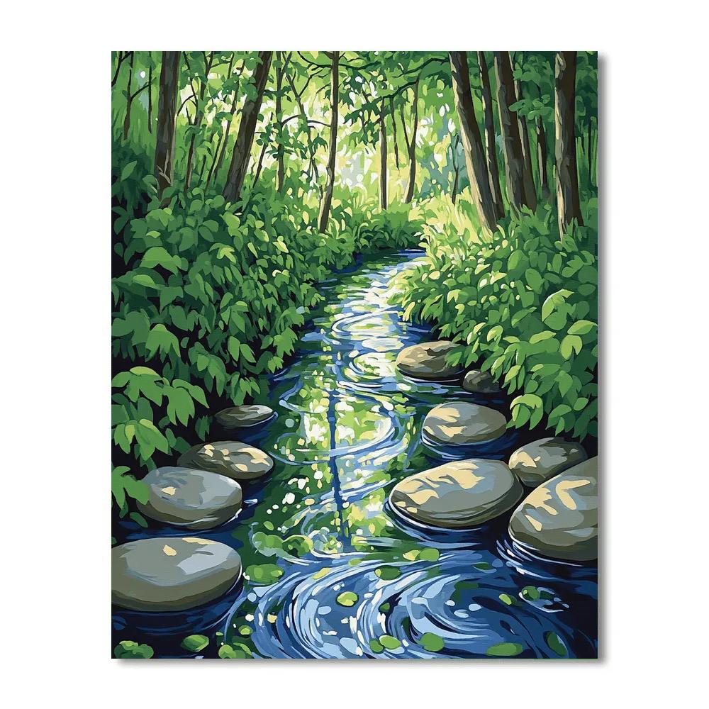 Claude Monet Inspired Rippled Reflections In Forest Stream paint by number