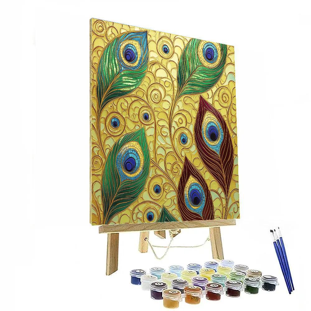 Gustav Klimt Inspired Ornamental Peacock Feathers Numbered painting kits