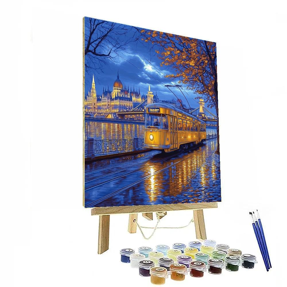 Historic Tram Running Along Danube River Budapest Hungary Paint by numbers art