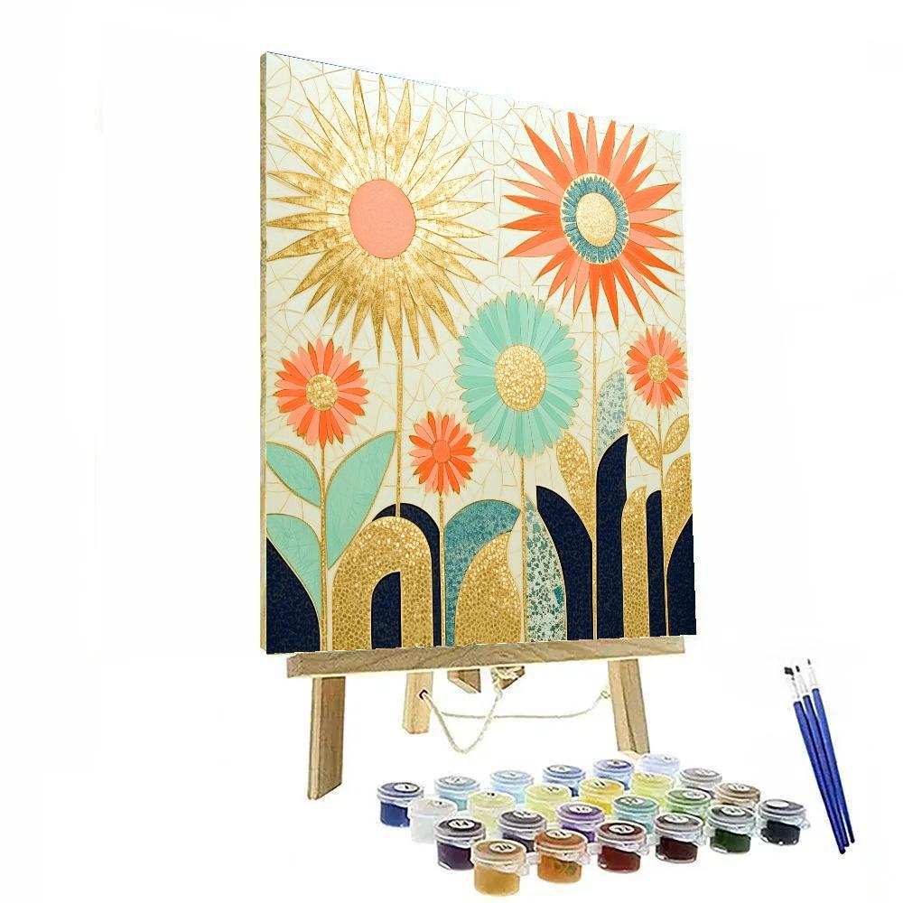 Gustav Klimt Inspired Symbolic Sunburst Garden paint by number