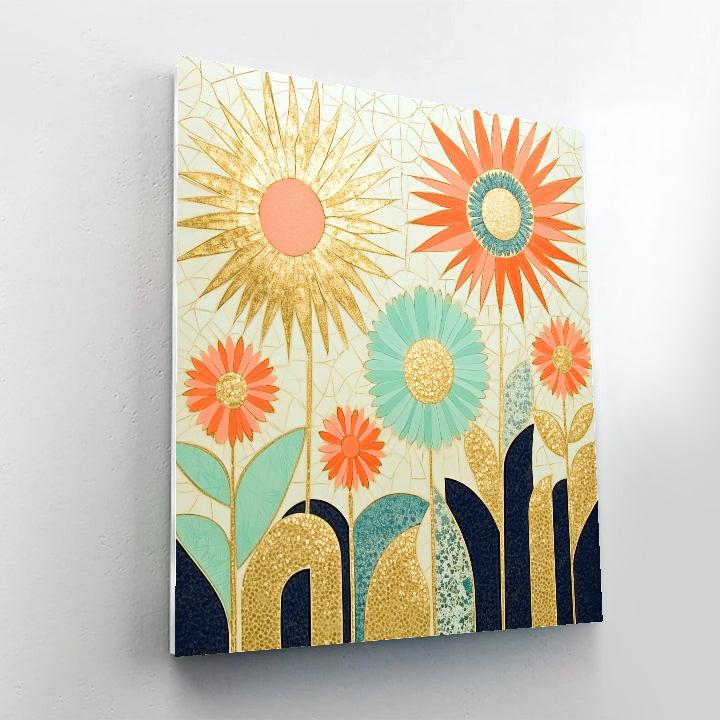 Gustav Klimt Inspired Symbolic Sunburst Garden paint by number