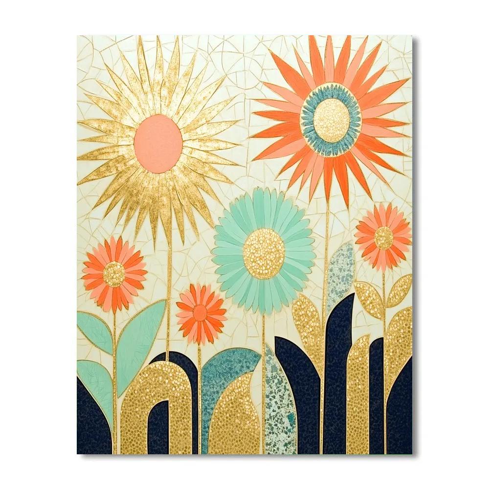 Gustav Klimt Inspired Symbolic Sunburst Garden paint by number