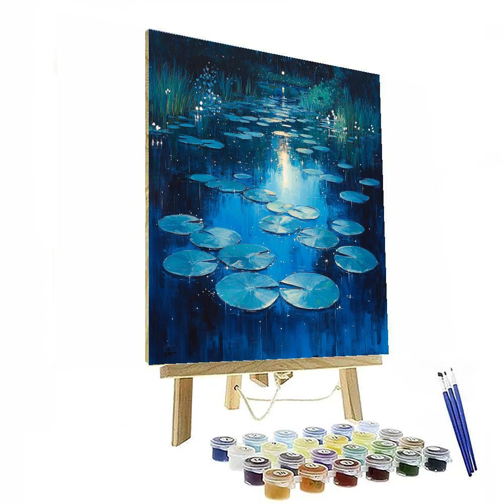 Claude Monet Inspired Moonlit Water Garden In Blue Tones Paint by numbers kits