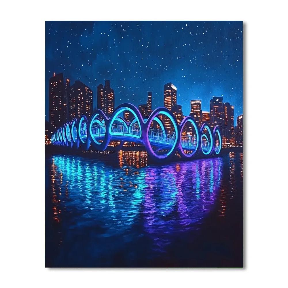 View Of Marina Bay At Night With Helix Bridge Singapore Paint by numbers art