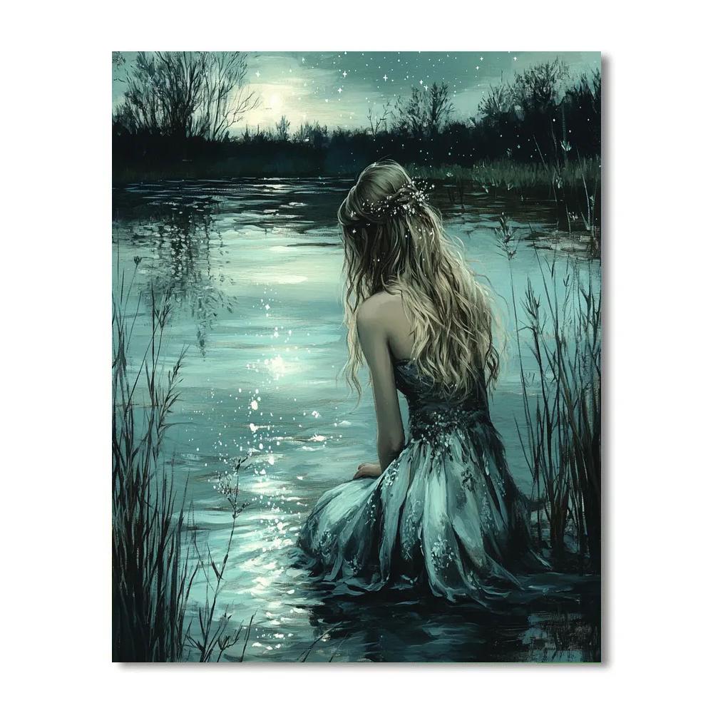 Waterhouse Inspired Moonlit Lake Nymph DIY paint by numbers