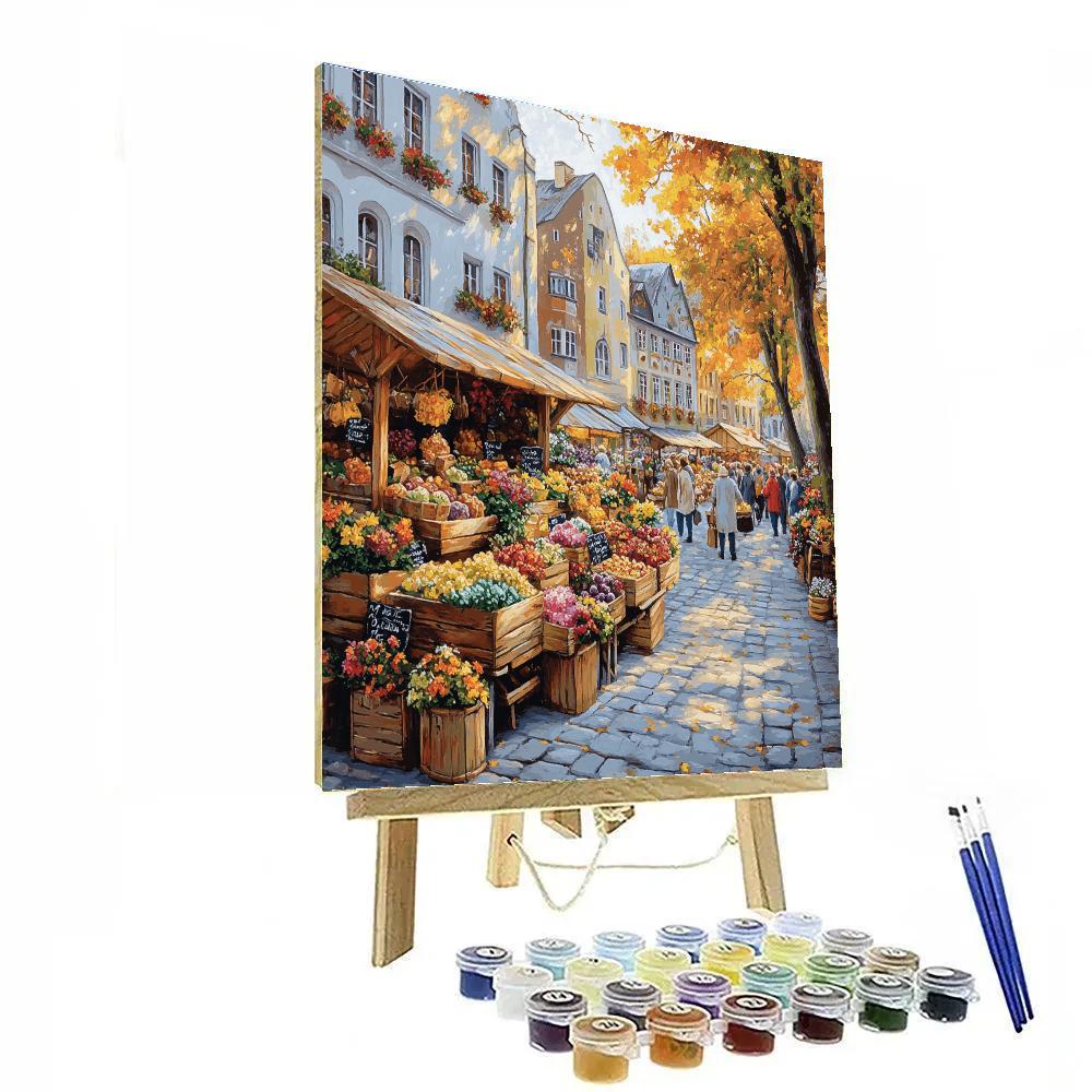 Late Afternoon Golden Light On Munich Viktualienmarkt Germany Numbered painting kits