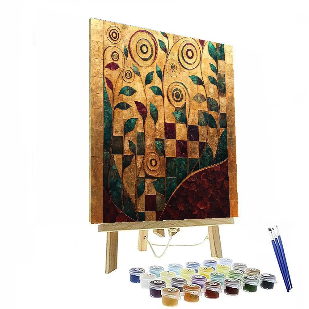 Gustav Klimt Inspired Spiral Leaf Motif paint by color