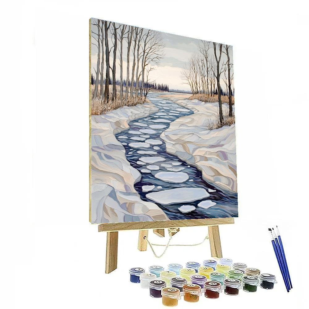 Claude Monet Inspired Winter River With Ice Floes painting number kit