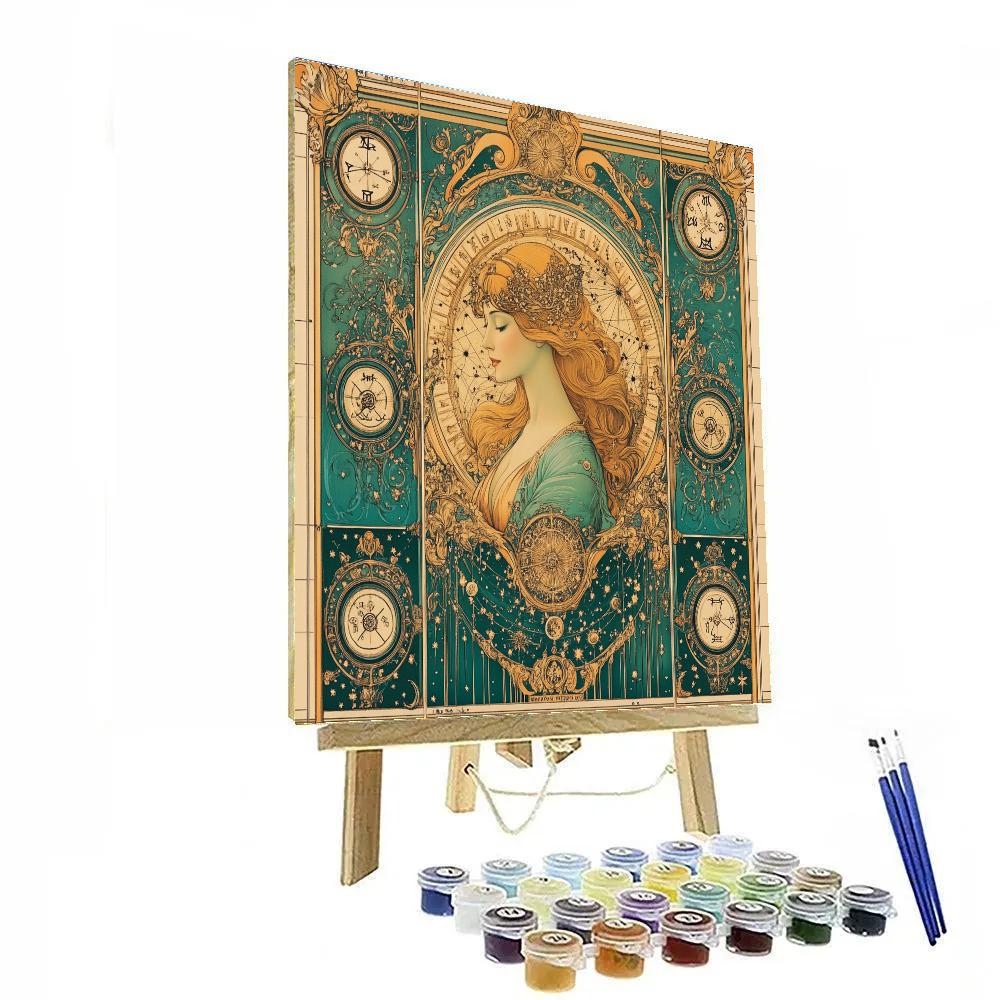 Mucha Inspired Zodiac Market paint by color