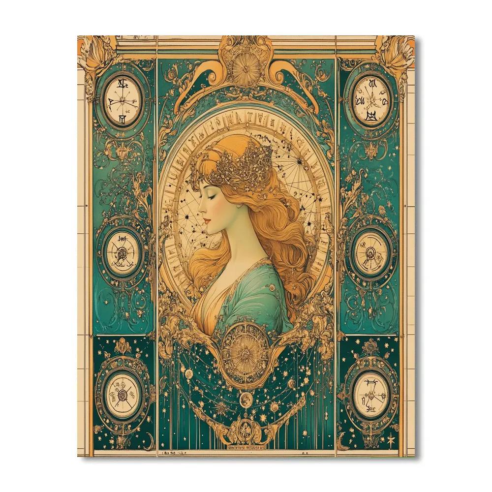 Mucha Inspired Zodiac Market paint by color