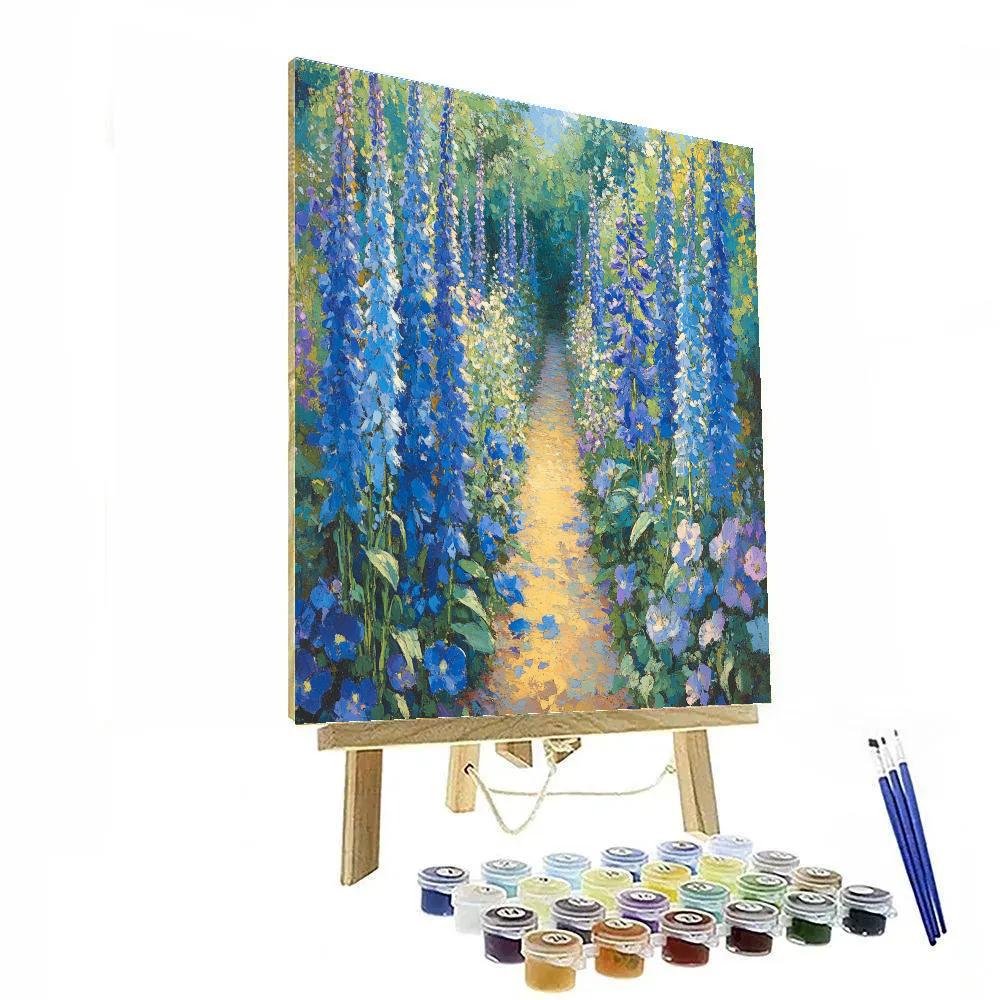 Claude Monet Inspired Summer Garden Path With Tall Delphiniums Painting by numbers kit