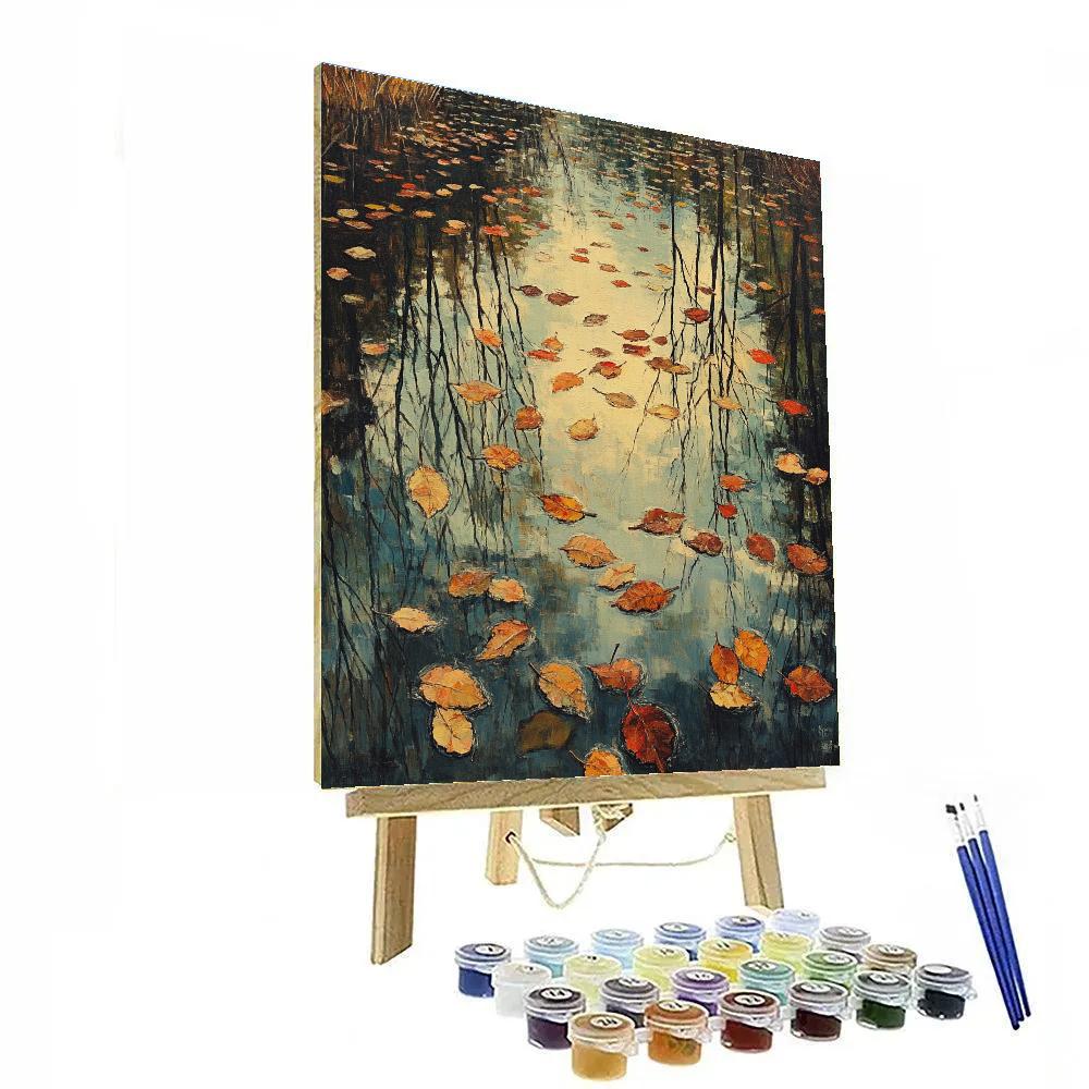 Claude Monet Inspired Late Autumn Pond With Fallen Leaves Number painting