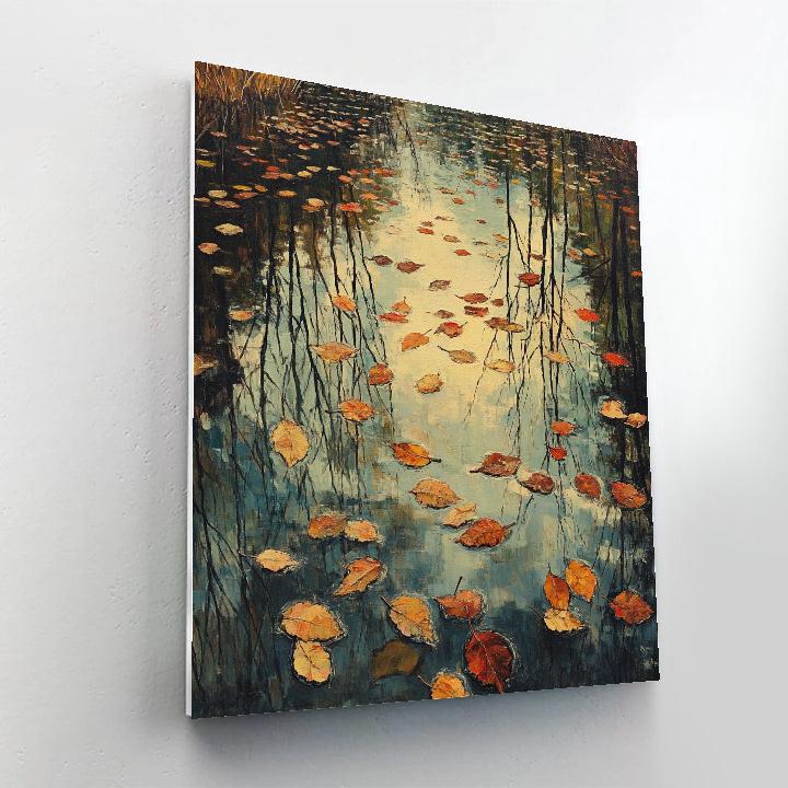 Claude Monet Inspired Late Autumn Pond With Fallen Leaves Number painting