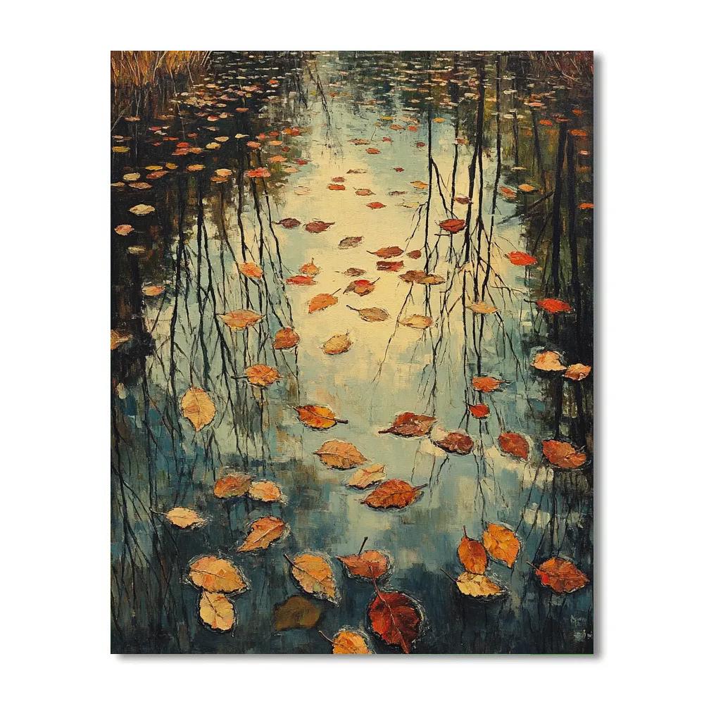 Claude Monet Inspired Late Autumn Pond With Fallen Leaves Number painting