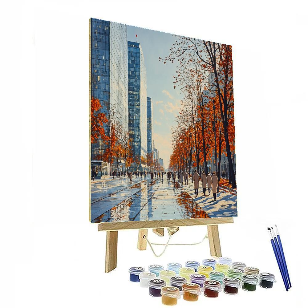 Autumn Glow On Moscow New Arbat Street Russia painting number kit