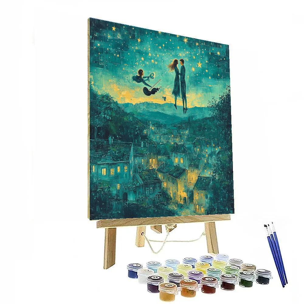 Chagall Inspired Lovers Above The City Number painting
