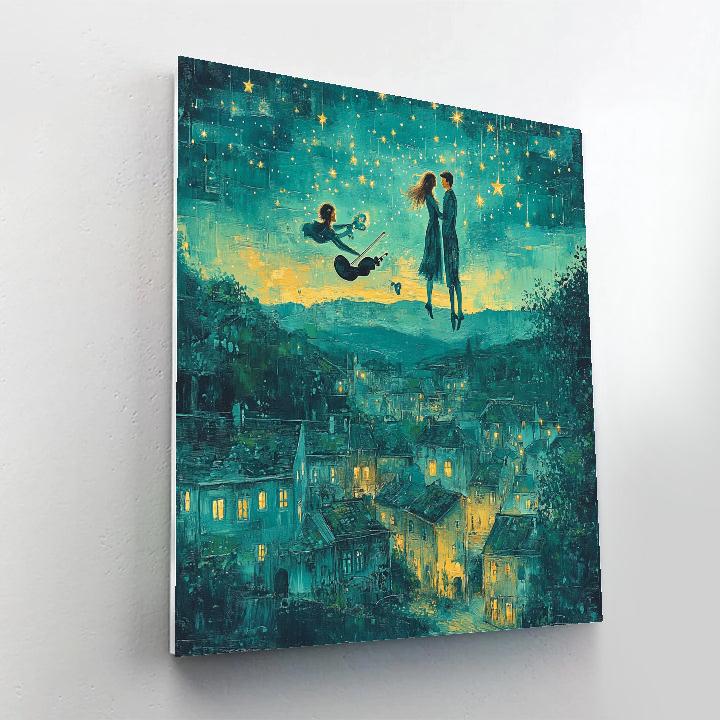 Chagall Inspired Lovers Above The City Number painting