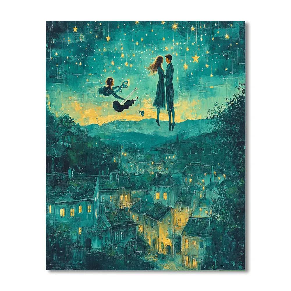 Chagall Inspired Lovers Above The City Number painting