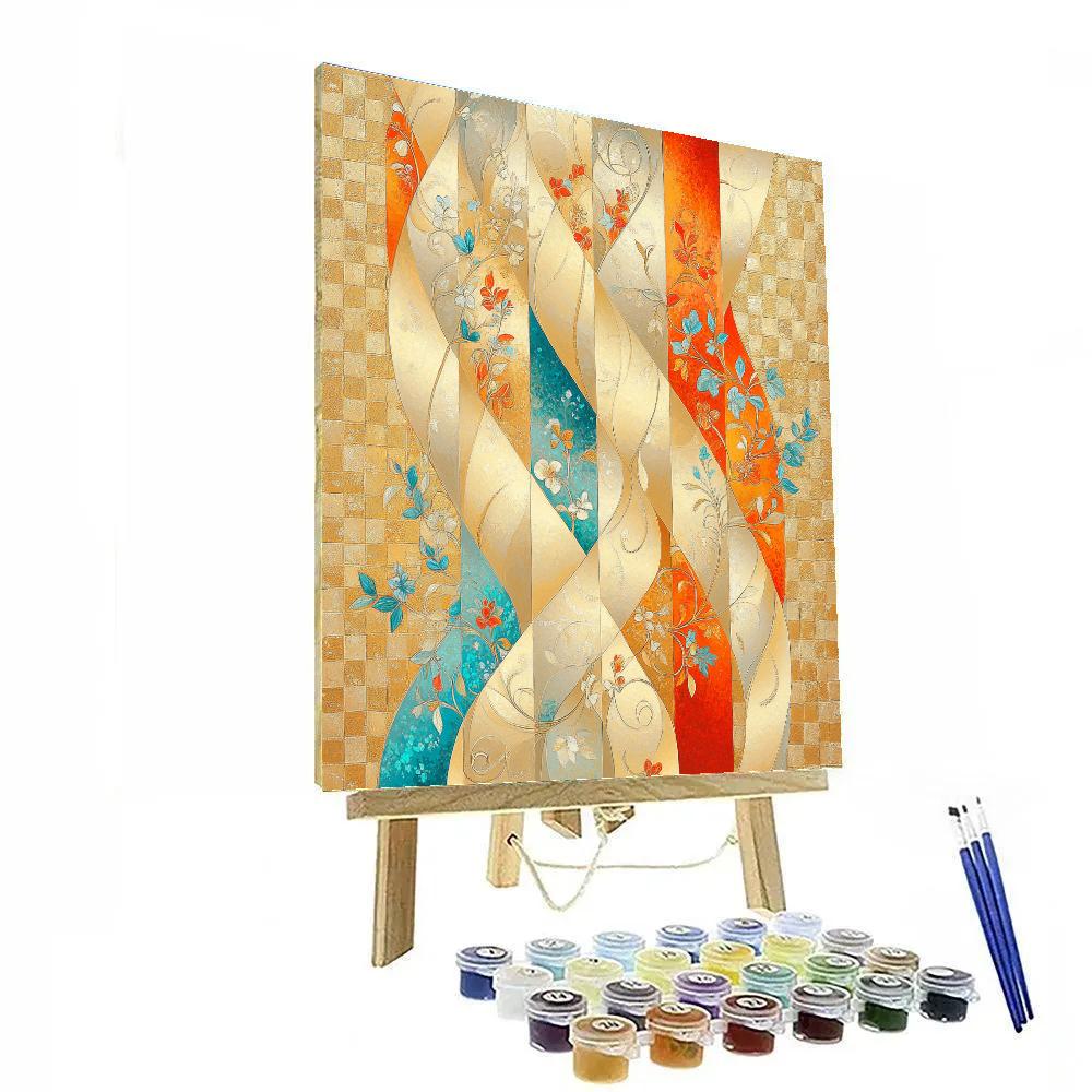 Gustav Klimt Inspired Floral Ribbon Motifs paint by number