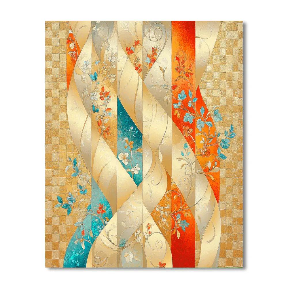 Gustav Klimt Inspired Floral Ribbon Motifs paint by number