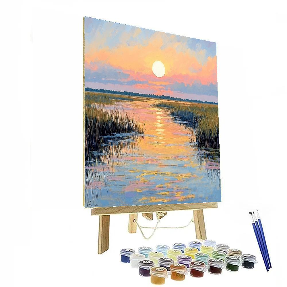 Claude Monet Inspired Sunrise Over Marsh With Reeds Painting by numbers kit