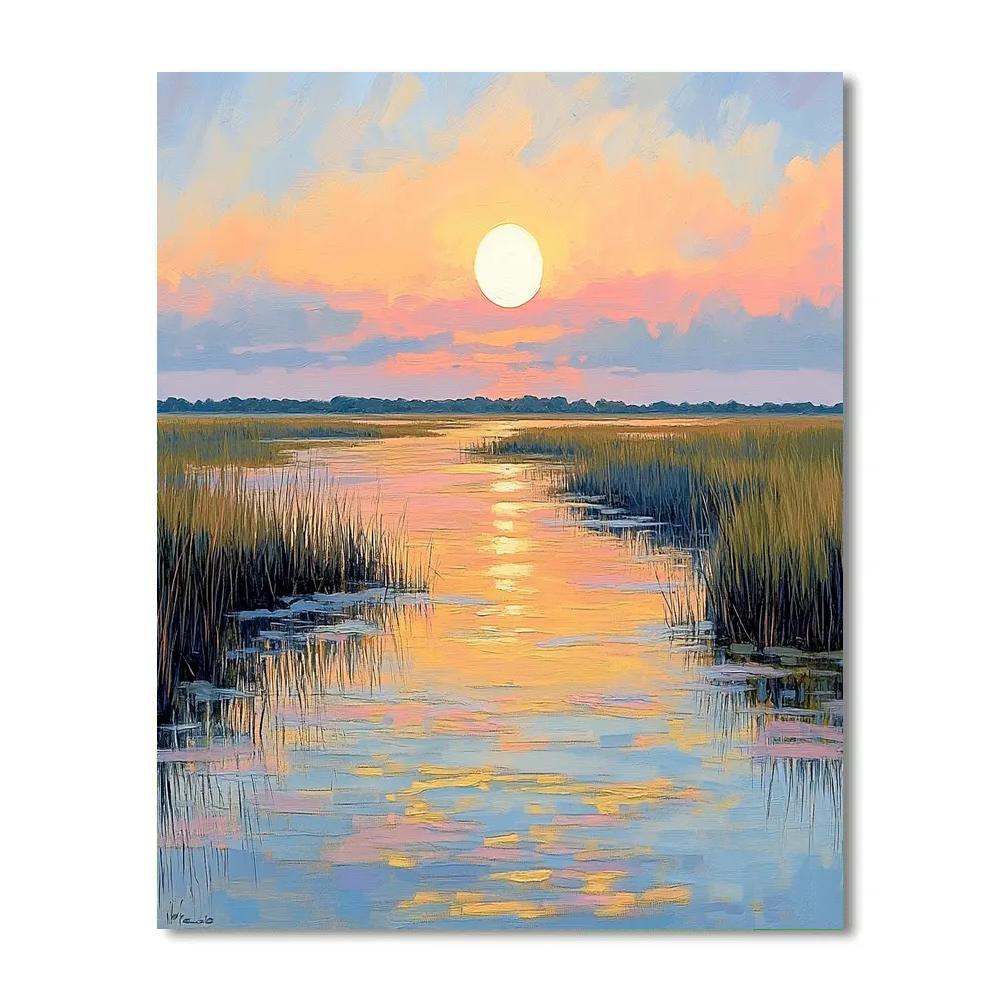 Claude Monet Inspired Sunrise Over Marsh With Reeds Painting by numbers kit