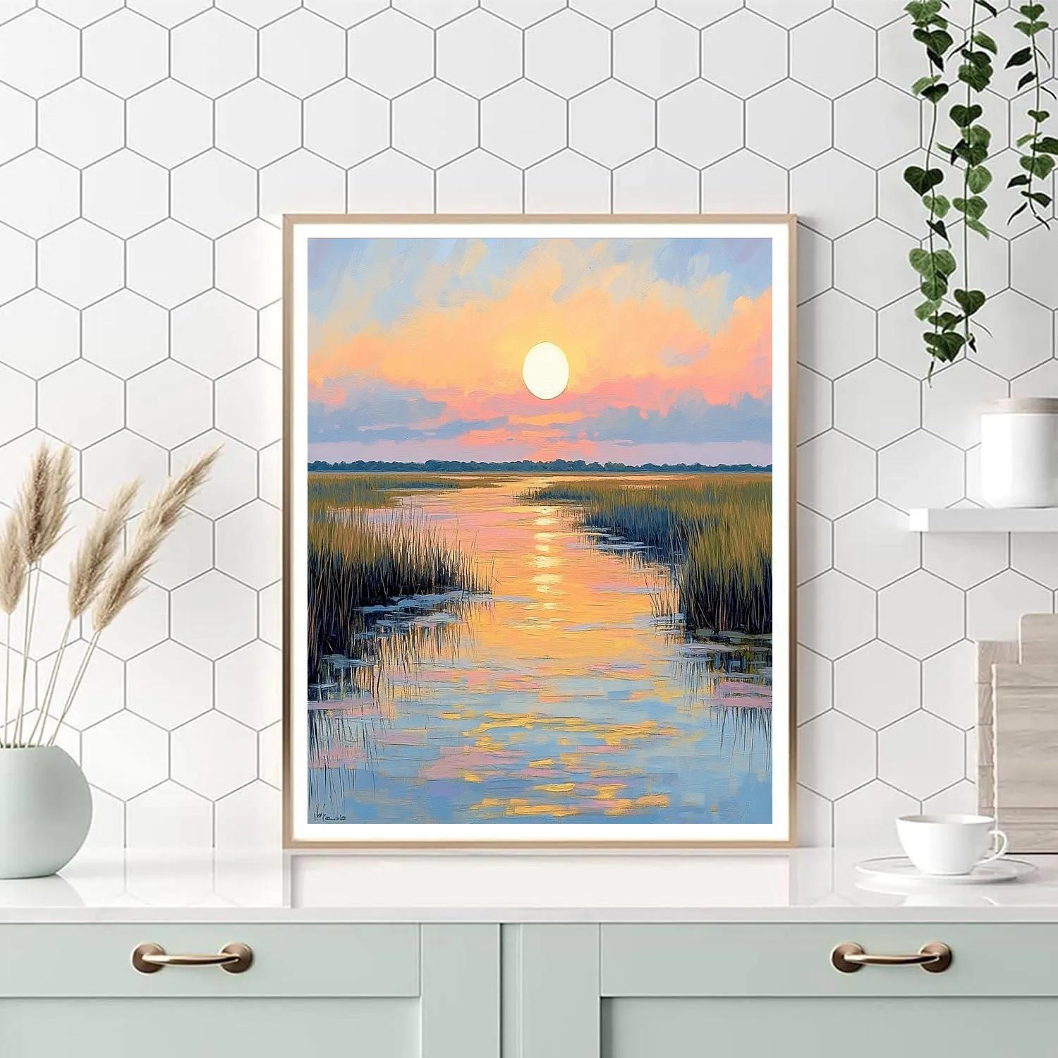 Claude Monet Inspired Sunrise Over Marsh With Reeds Painting by numbers kit