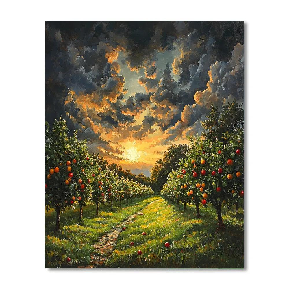 Claude Monet Inspired Orchard Edge Under Storm Light Number painting