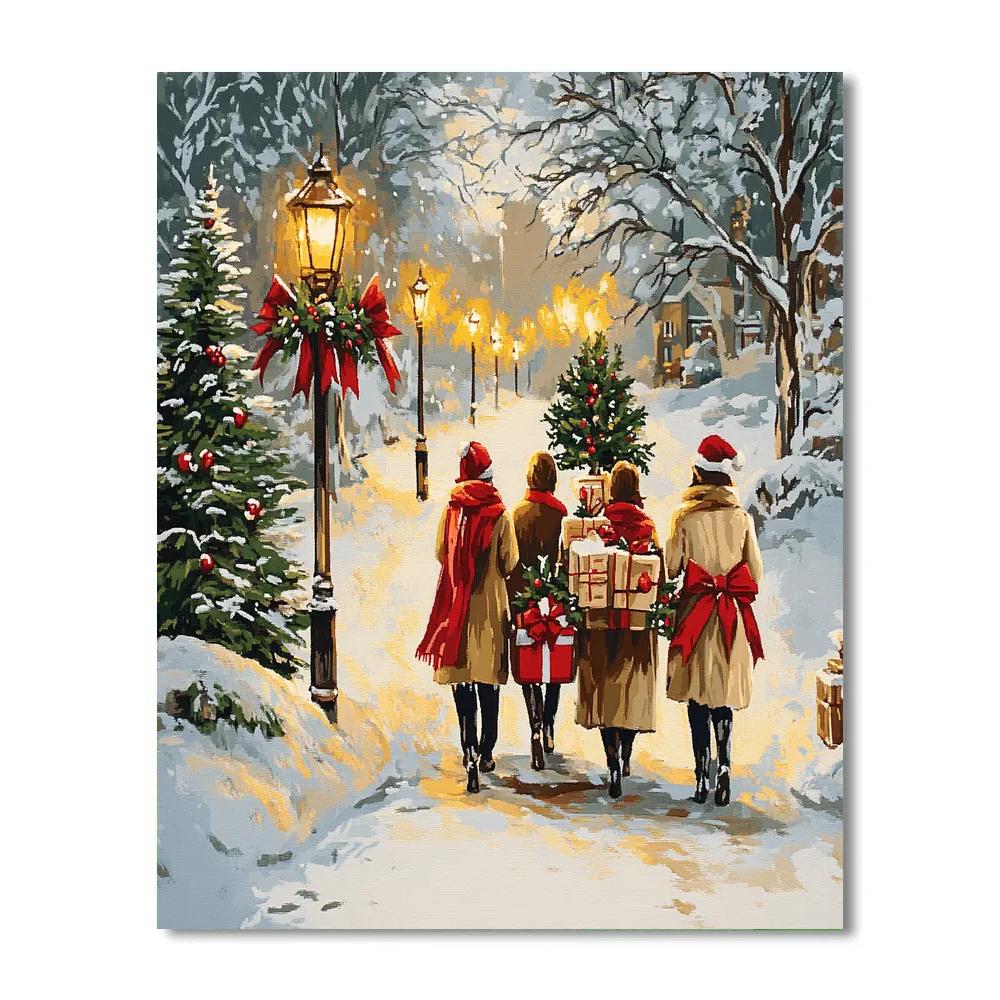 Wrapped Gifts Snowy Stroll paint by color