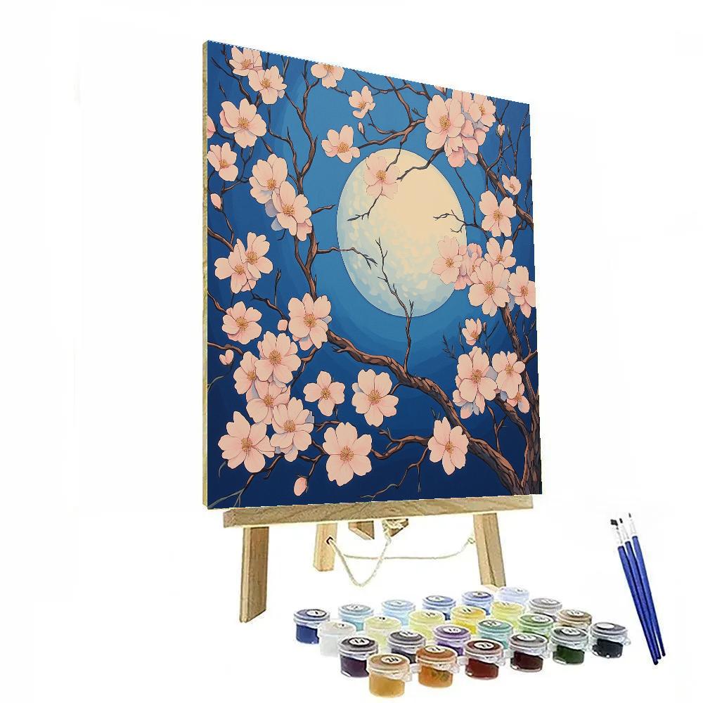 Hokusai Inspired Cherry Blossoms And Moon Paint by numbers kits
