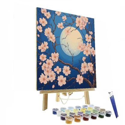 Hokusai Inspired Cherry Blossoms And Moon Paint by numbers kits
