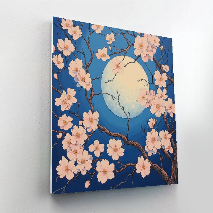 Hokusai Inspired Cherry Blossoms And Moon Paint by numbers kits