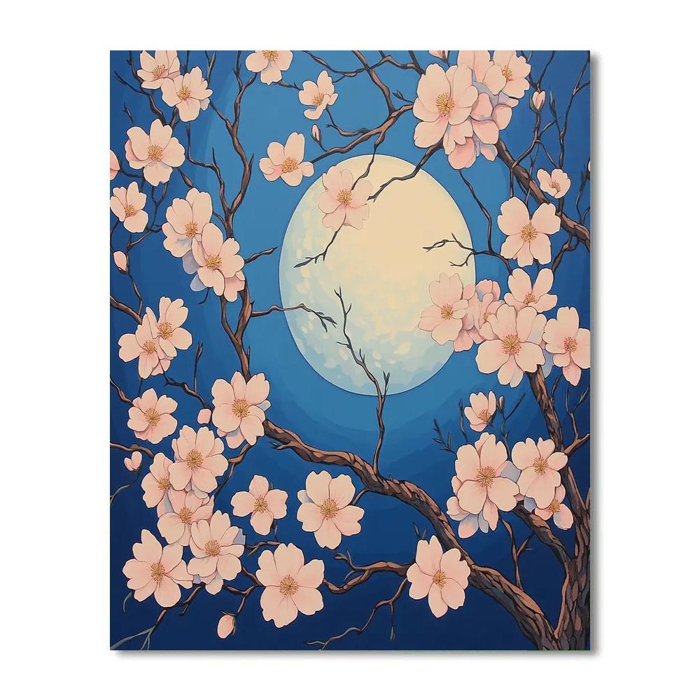 Hokusai Inspired Cherry Blossoms And Moon Paint by numbers kits