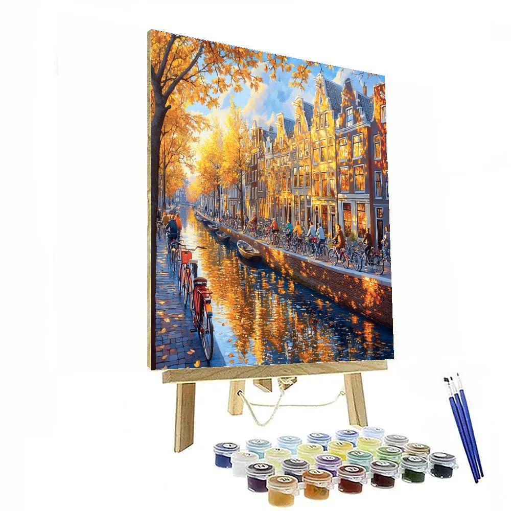 Cyclists Crossing Fietspad In Amsterdam Canal District Netherlands paint by color