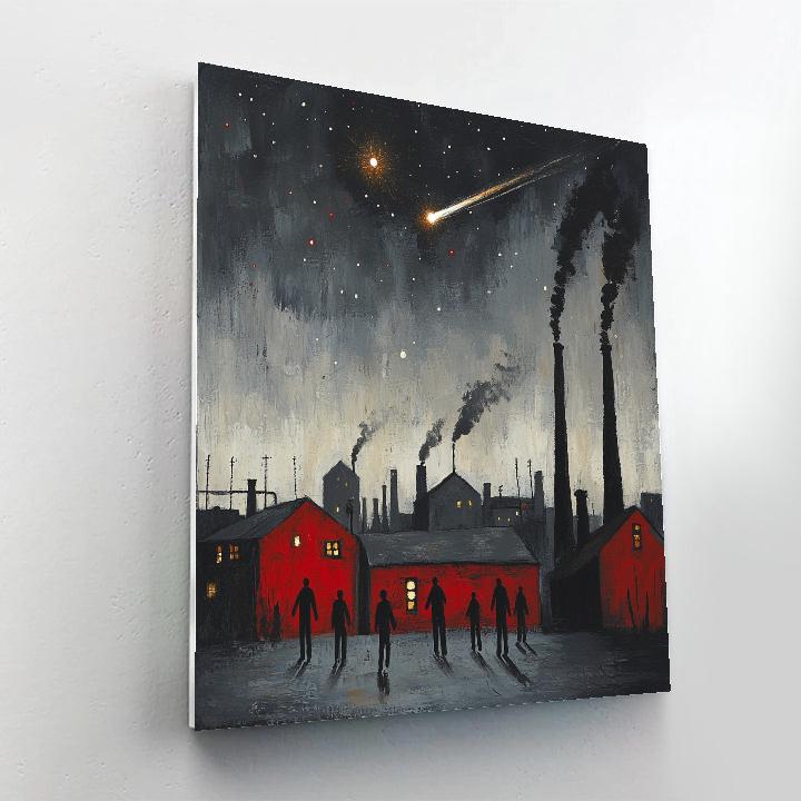 Lowry Inspired Mill Town Meteor Number painting