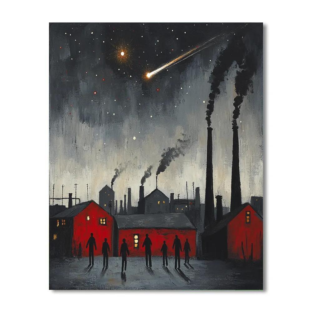 Lowry Inspired Mill Town Meteor Number painting