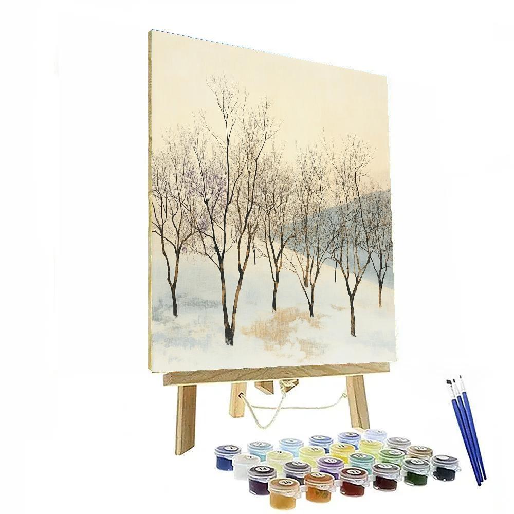 Claude Monet Inspired Winter Orchard Under Pale Sky paint by number