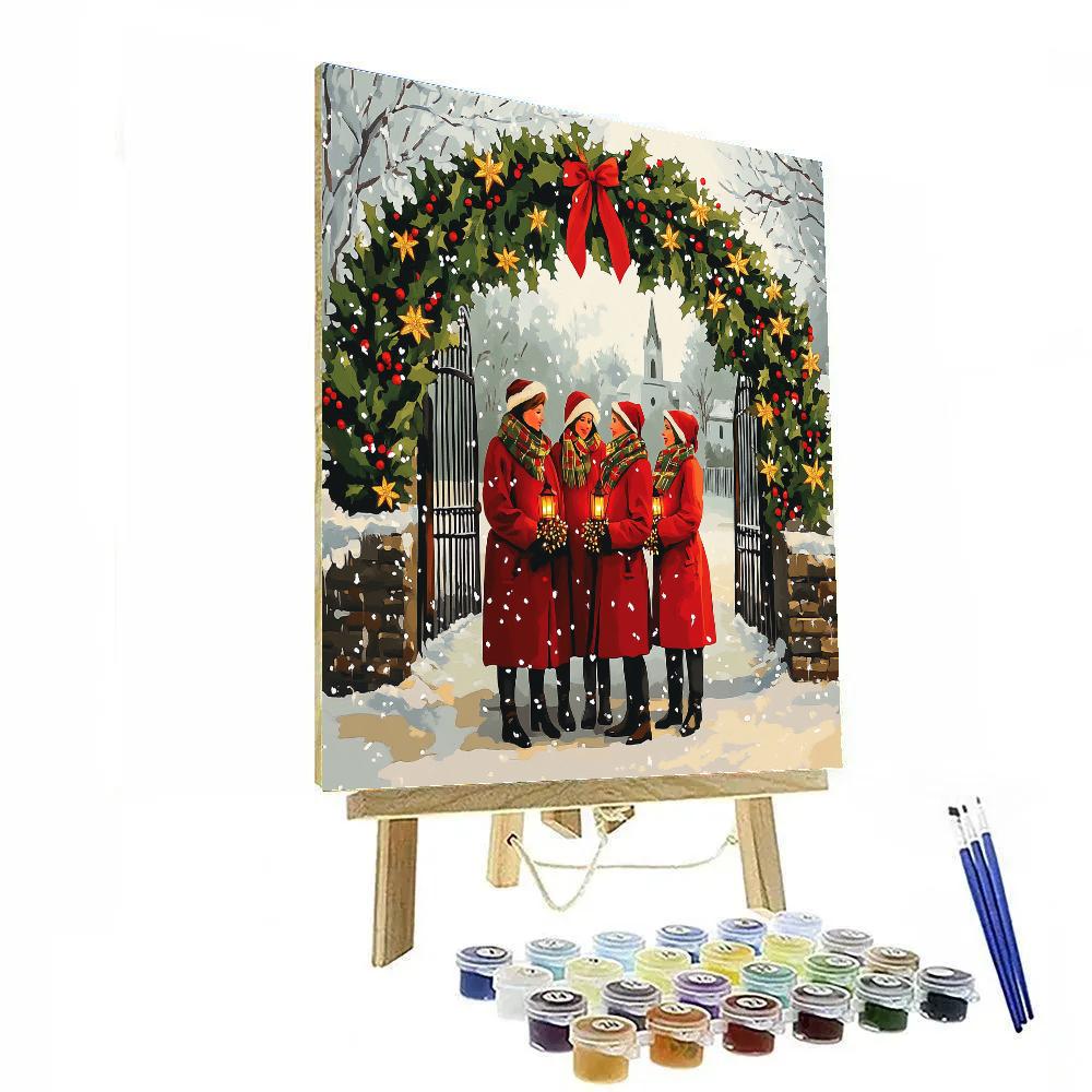 Snowy Choir Under Wreath Arch Number painting